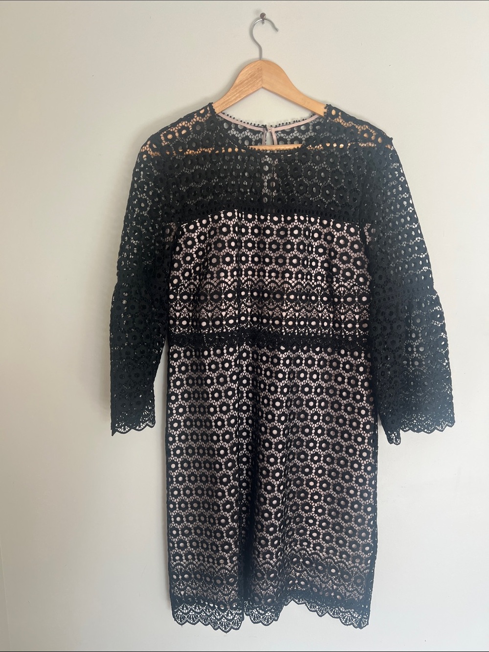 J. Crew Black Lace Long Sleeve Dress with Nude Lining